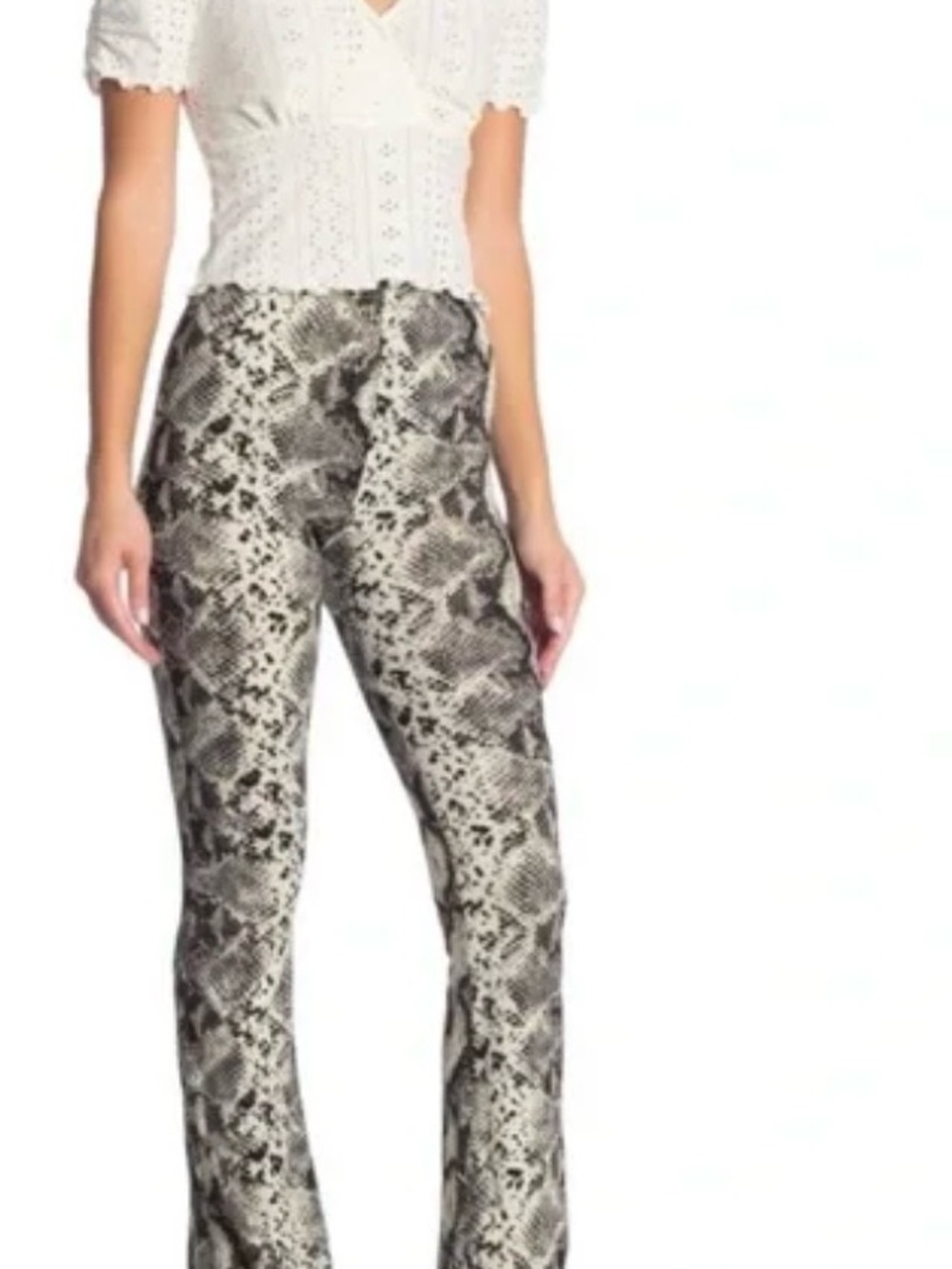 Good Luck Gem Neutral Snake-Print Flare Pants